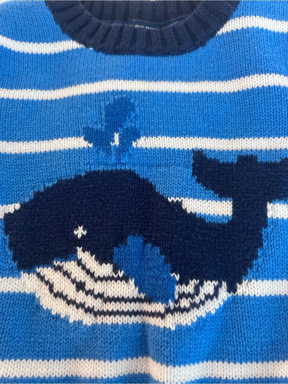 Old Navy Blue Striped Whale Knit Sweater. Size 18-24M